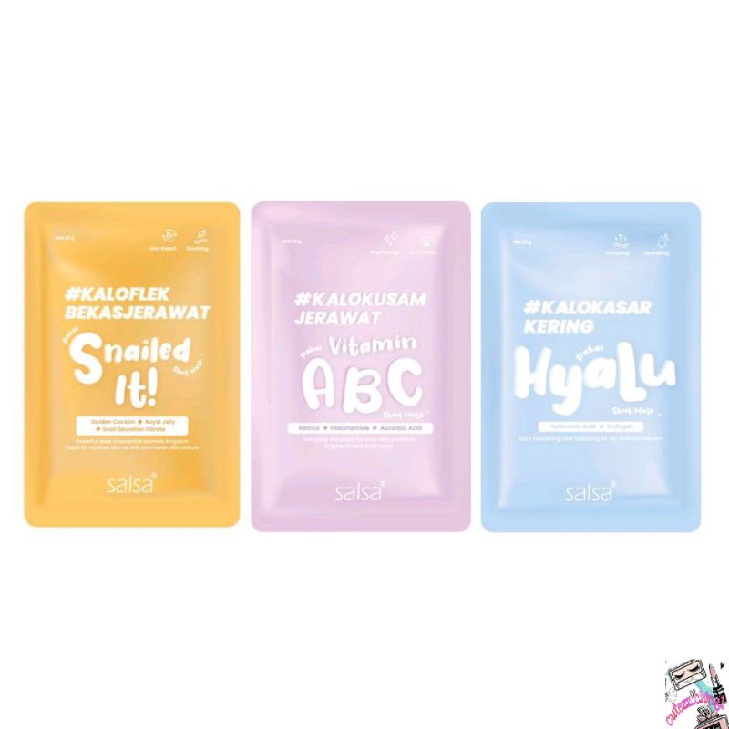 ☃Cutezz_Ching1☃Salsa Sheet Mask - Masker Wajah Daily / Hyaluronic / Vitamin ABC / Snailed It!