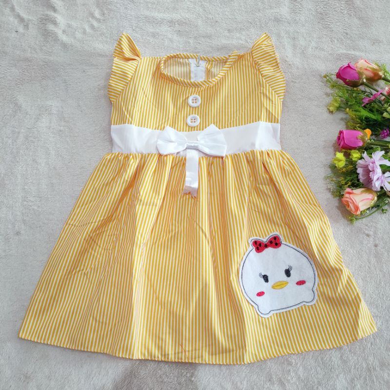 Dress anak 2 3 Tahun baju anak cewek perempuan gaun strip terbaru bebek piyo piyo