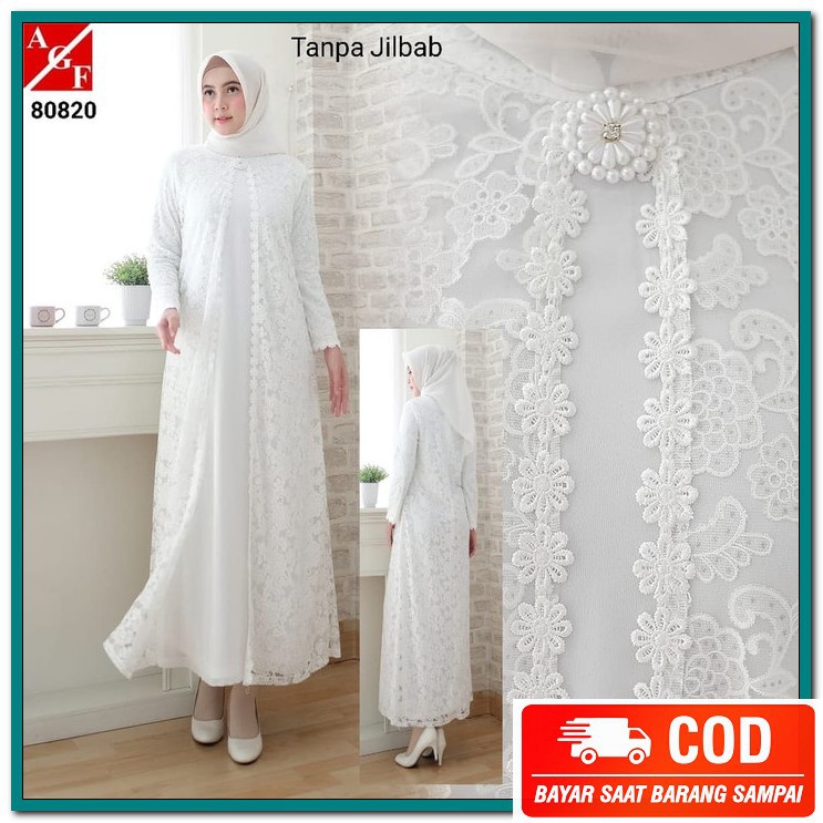 Baju Gamis Wanita Dewasa Murah Terbaru 2021 Gamis Pesta Jumbo Cer KF862 Baju Gamis Putih / Busana