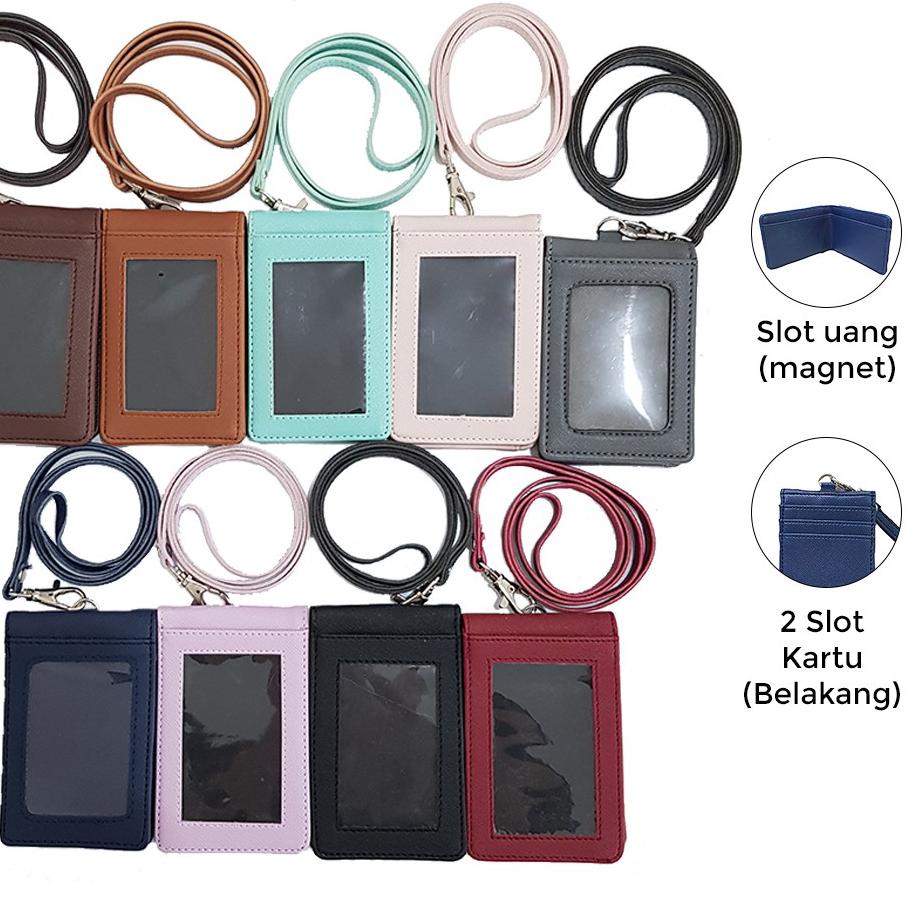 

ID Card Holder Magnet Lanyard Magnet Name Tag Kulit Berkualitas PU Leather ID Card ♣➙ ★★★