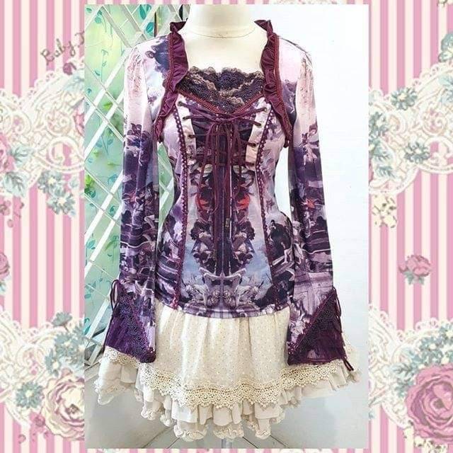 TOP BLOUSE OZZ ANGELO ROCOCO CLASSIC PAINTING PATTERN