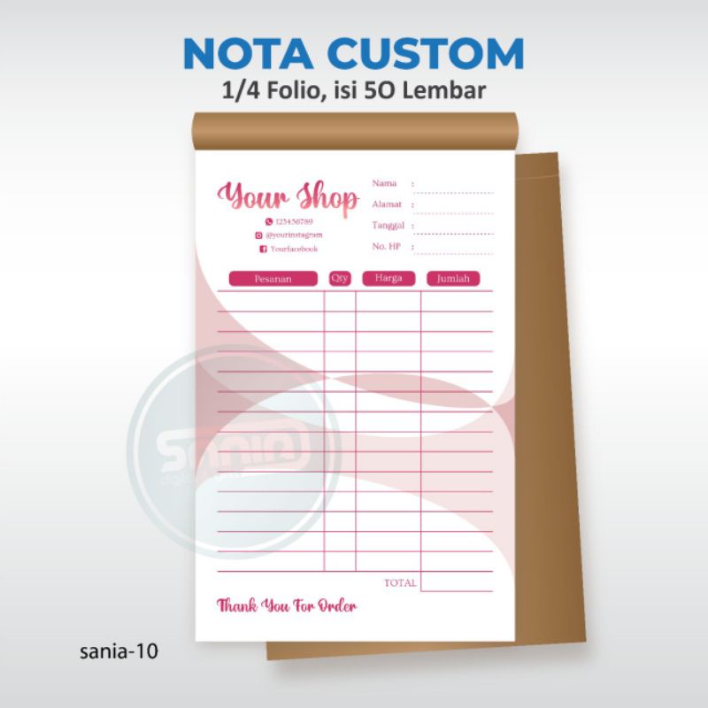 

NOTA CUSTOM ECERAN MURAH SANIA 10