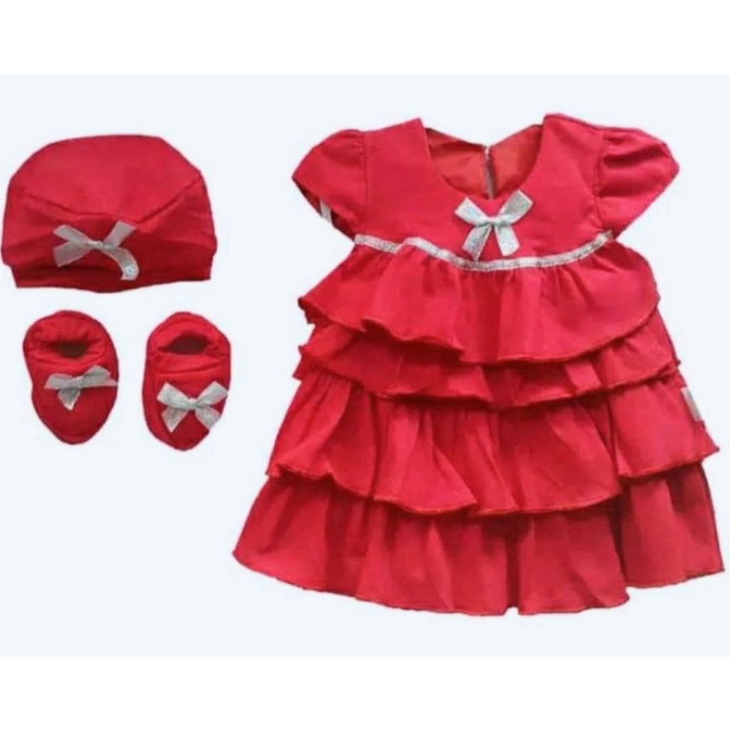 DRES SET PON PON MERAH-SETELAN PON PON MERAH SET-BAJU BAYI SET PON PON MERAH-SETELAN SET BAYI CEWEK