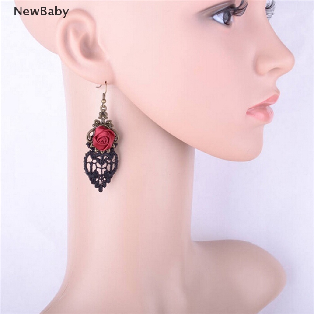 Newbaby 1pc Anting Gantung Panjang Kait Gaya Gothic Victoria Retro Vintage Aksen Lace Untuk Wanita