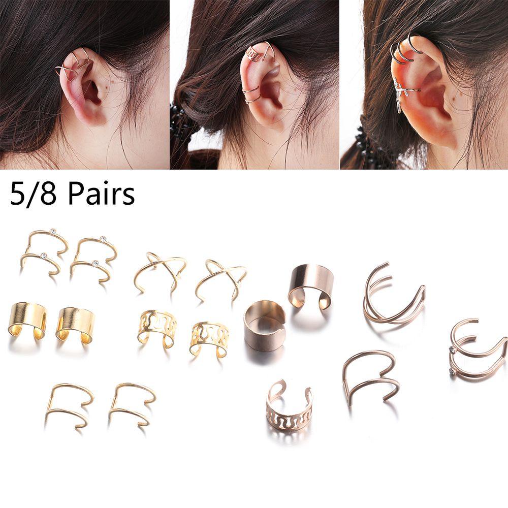 Solighter 5per8pasang Anting Fashion Stainless Steel Tanpa Tindik Ear Cuff