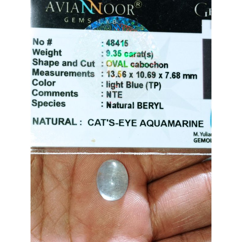 natural aquamarine cat eye memo lab