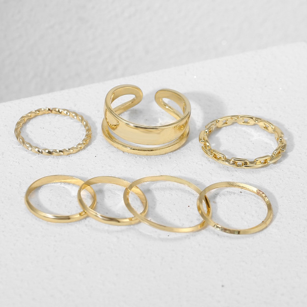 Hu Hu Hu Hu Hu Alat Bantu Pasang Kacamata♡ 7pcs / Set Cincin Knuckle Rantai Simple Untuk Wanita