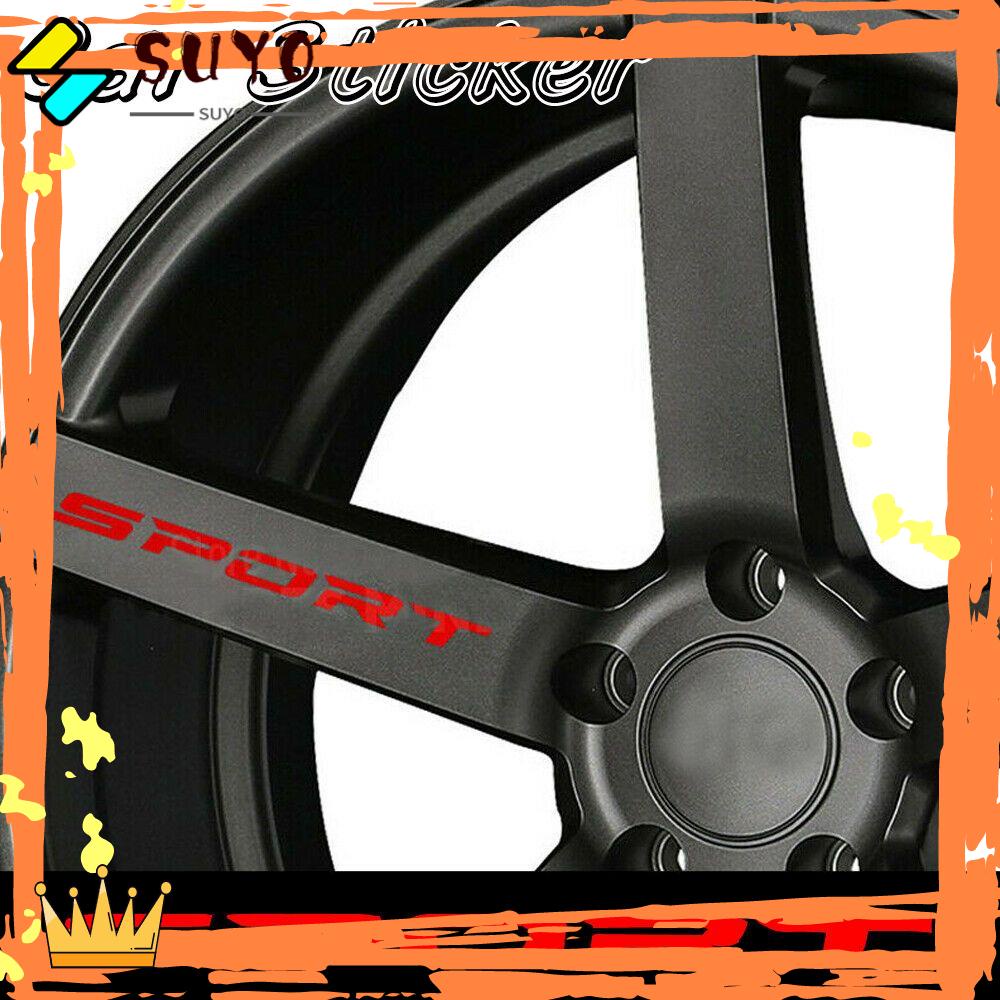 SUYOU 4Pcs 13x0.8cm Car Sticker Style SPORT Wheel Hub Decal Black/Silver/Yellow/Red/Blue Accessories Car Door Rims Racing Graphic Emblem/Multicolor