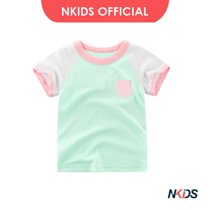 Kaos Anak Perempuan Lengan Pendek / Pocket Tee Warna Hijau Mint