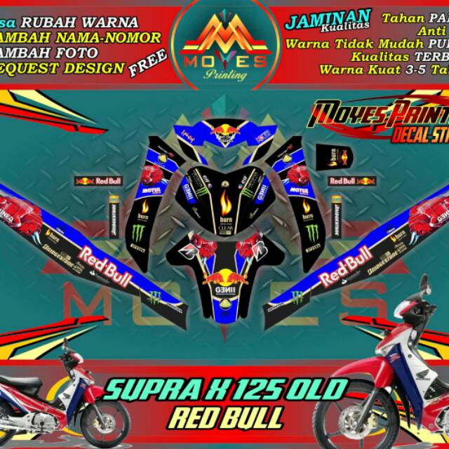 DECAL HONDA SUPRA X125 OLD REDBULL STRIPING DECAL MOTOR SUPRA OLD STICKER SUPRA X125 OLD