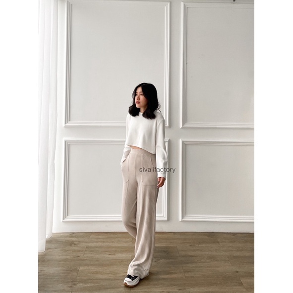 SIVALI Yuna Pants - Celana Kulot Knit Highwaist - Cullote Pants - Celana Wanita