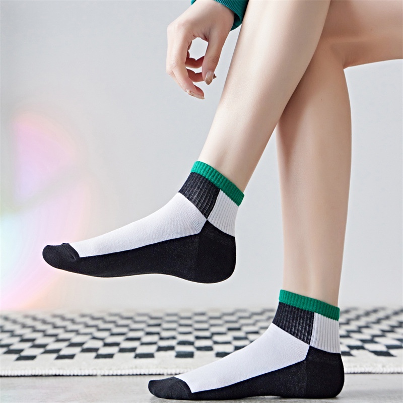 BV.ID•KK820 Kaos Kaki Wanita - Pria Unisex Semata Mata Kaki Ankle Motif Kotak-Kotak Garis hitam hijau Socks Korean