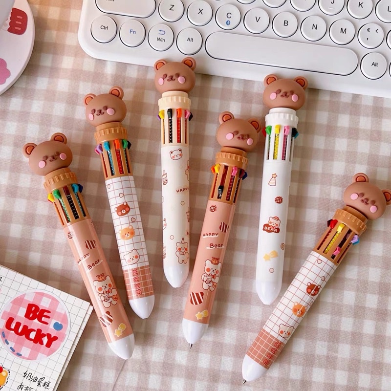 Pulpen 10 Warna Motif kartun Bear Pena Warna Warni / Pulpen 10 Warna Bentuk Kartun Beruang Lucu Pulpen Sekolah Pulpen Kantor Kartun Alat Tulis Korea Beruang