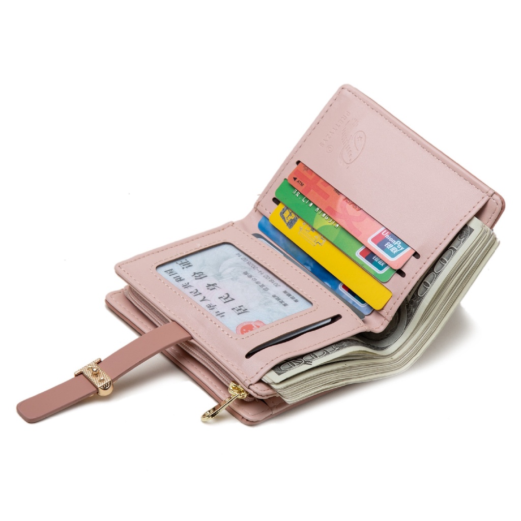 DOMPET LIPAT WANITA BRANDED KOREA ORI IMPORT PRETTYZYS KULIT PINK KECIL PASSAGIA WA540P3 LUCU MINI KARTU UANG KOIN SIMPLE REMAJA KEKINIAN CEWEK PREMIUM FASHION BATAM