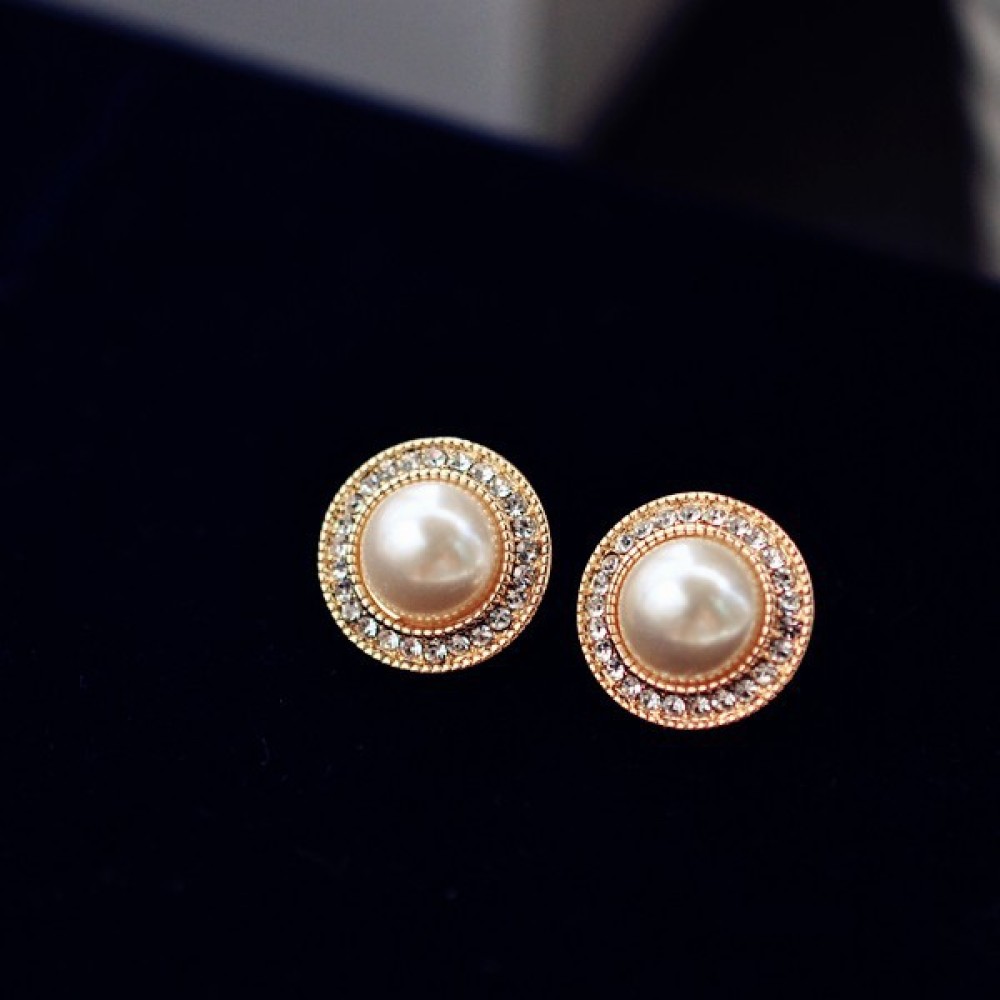 Anting Klip Tanpa Tindik Warna Gold Dengan Mutiarakristal Untuk Wanita