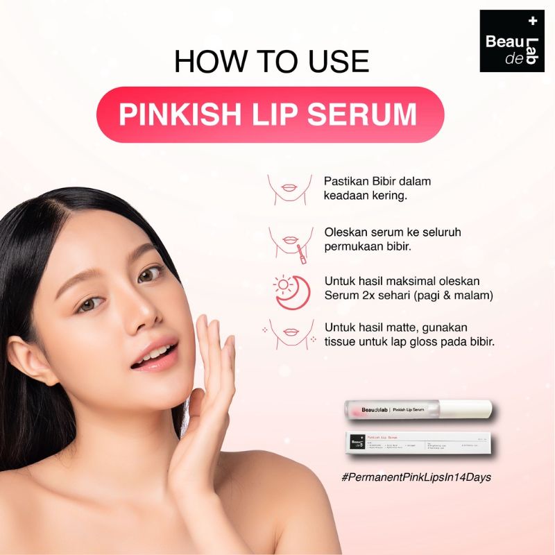 Pinkish Lip serum Beaudelab bening lip gloss lip balm brightening lips perawatan memutihkan bibir lipstik