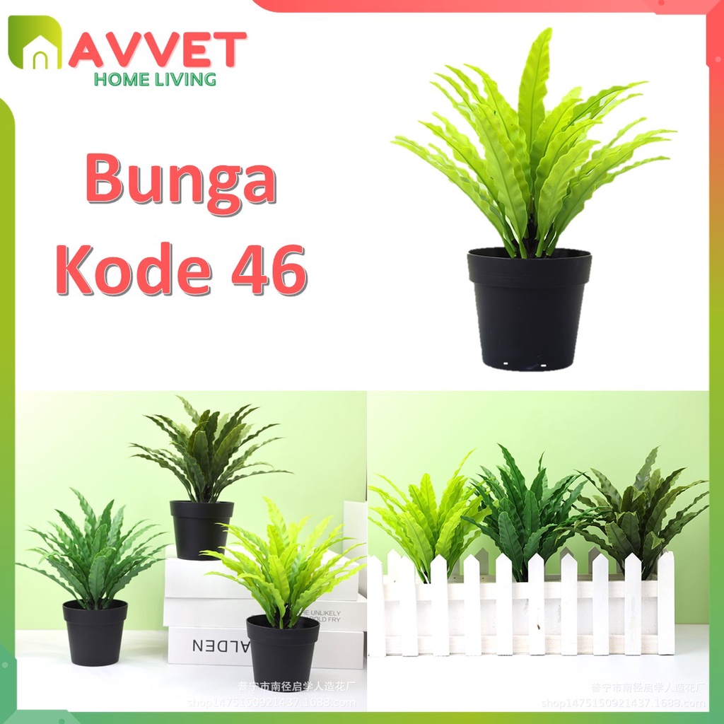 AVVET Ornamen Tanaman Bunga 46 Daun Pakis Artifisial Plastik Pot Tumbuhan Paku Plastik Flowers Potted Ornaments Decoration
