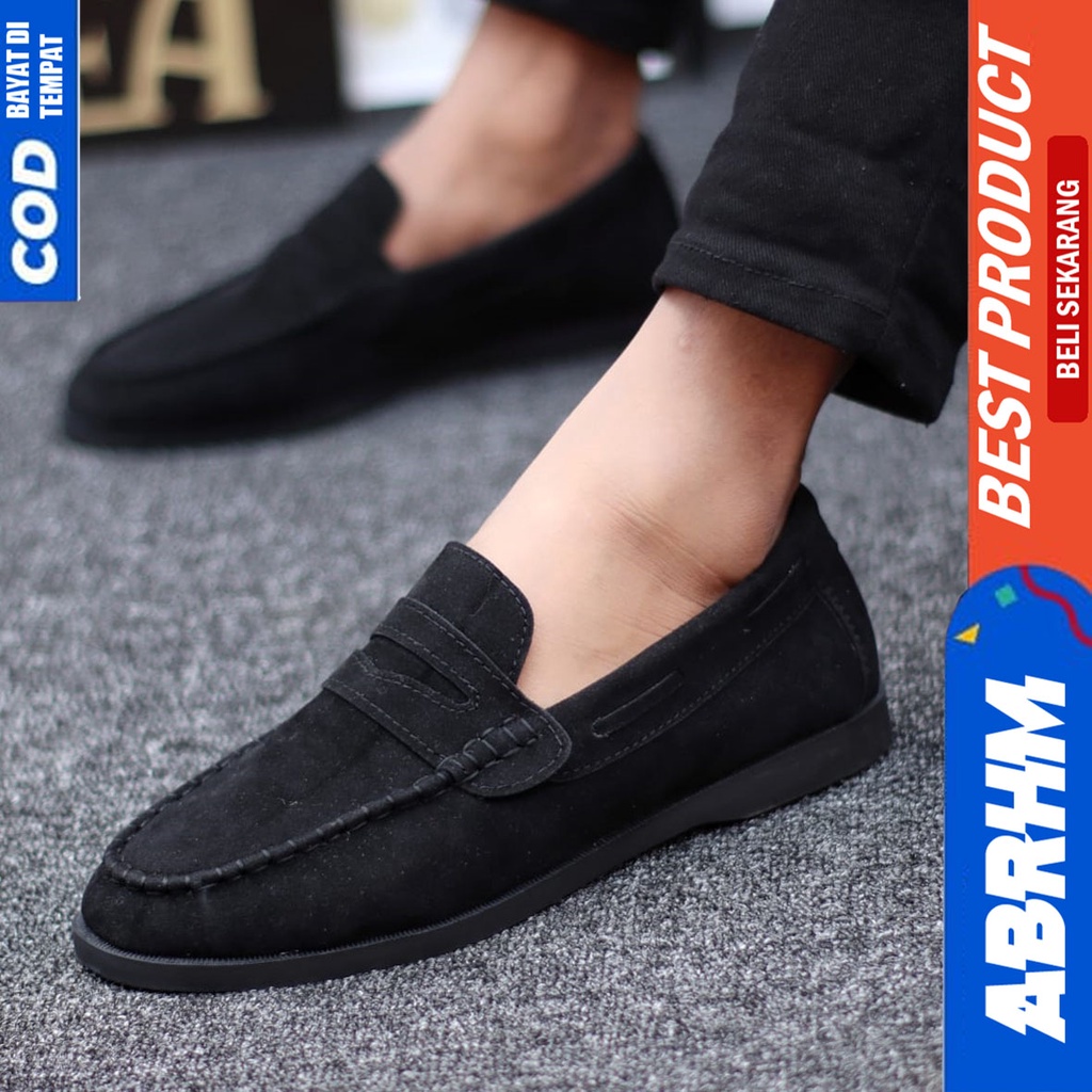 Sepatu Formal Pantofel Kerja Kantor Casual Santai Hitam Pria Abrhm Domin