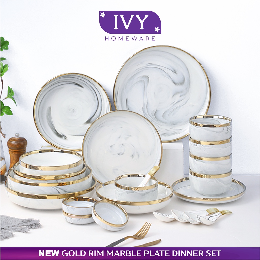 

Navi_Lezatoz [Ivy] Model Piring Mangkok Makan Keramik Ceramic Bowl Cantik Motif Marmer Marbel Marble