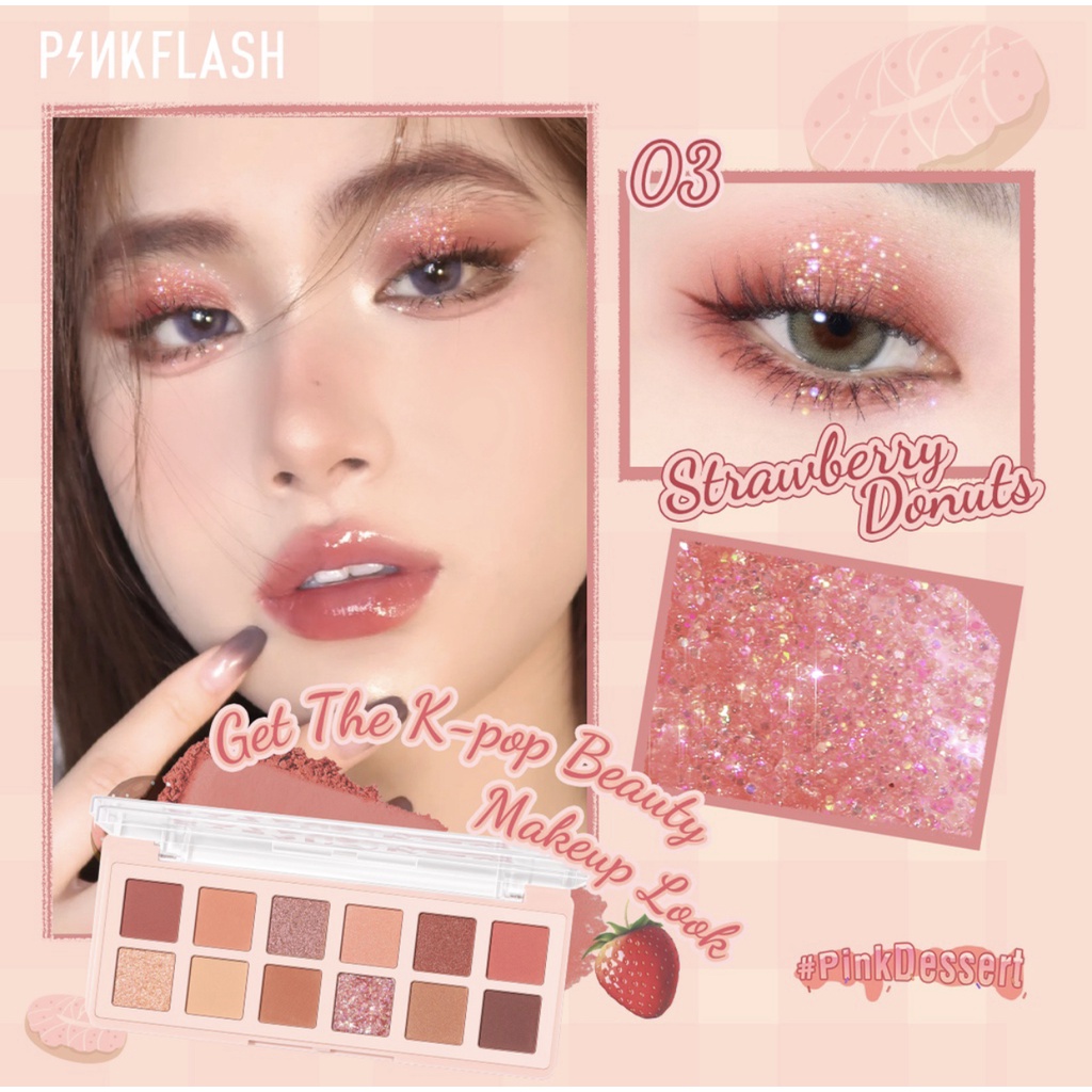 PINKFLASH PinkDessert Pink Dessert 12 Shades Eyeshadow Palette High Pigment And Smooth Powder Long Lasting