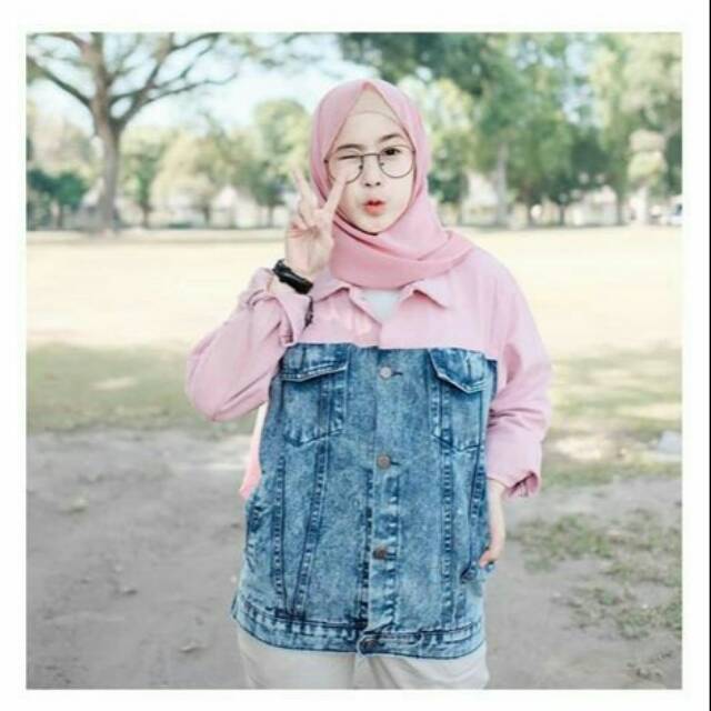 Jaket Jeans Two Tones Kombinasi