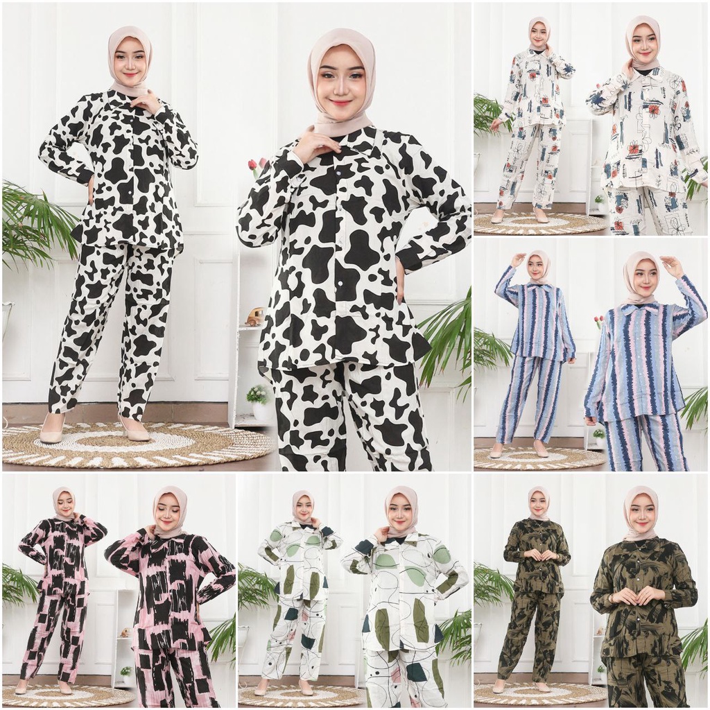 Prilly One Set Wanita Rayon Viscose Premium Setelan Wanita Lengan Panjang Set Celana Kekinian