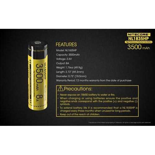 IDN TOOLS - NITECORE 18650 Baterai Li-ion High Perform 3500mAh 3.6V 8A - NL1835HP