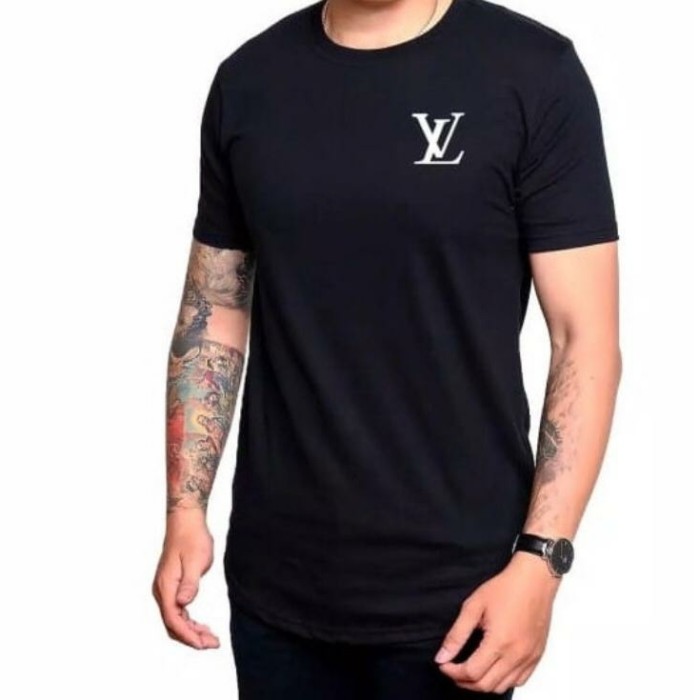 BAJU KAOS TSHIRT PRIA WANITA BRANDED LOGO LV LOUIS VUITTON - Putih, S