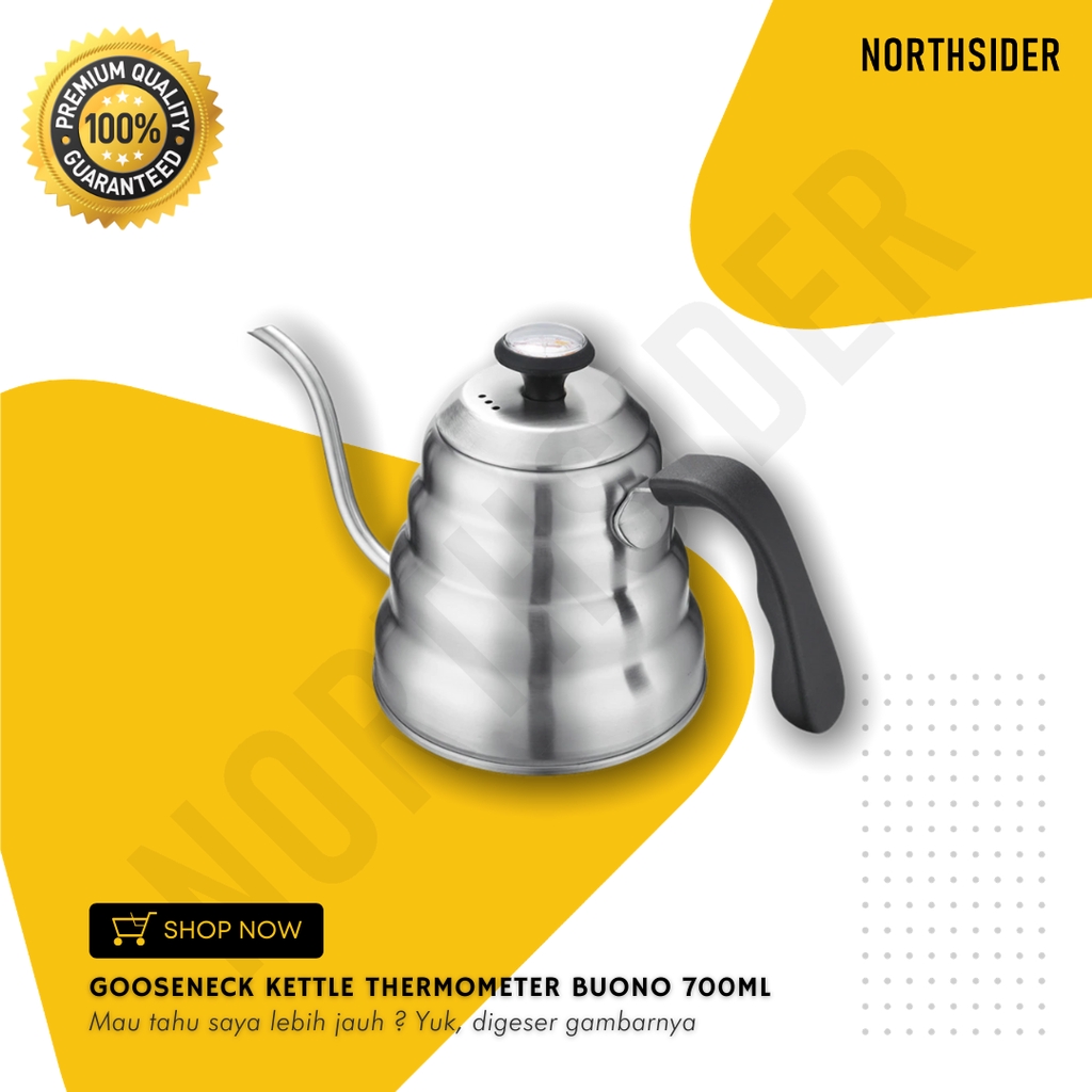 GOOSENECK KETTLE THERMOMETER BUONO 700ml &amp; 1.2L| TEKO KOPI LEHER ANGSA