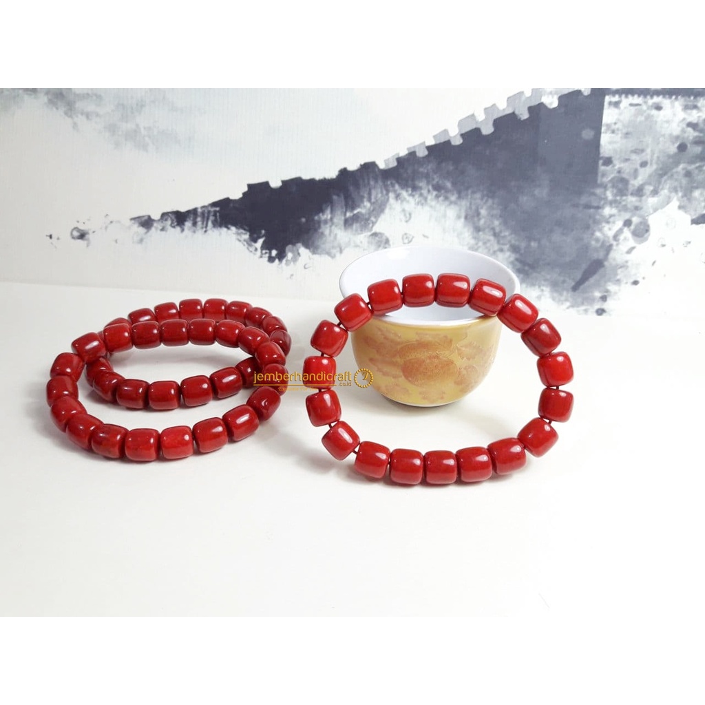 Gelang Koral Merah| Gelang Red CORAL| Gelang Marjan Original Tabung/Bulat (TEMBUS CAHAYA)