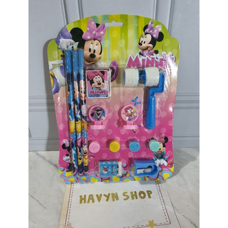 paket alat tulis/stationery set/study set ada CAP dan ROLLER stampel-Minnie ROLLER
