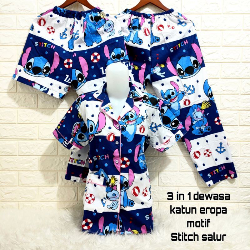 Piyama 3 in 1 dewasa L fit to XL /motif karakter