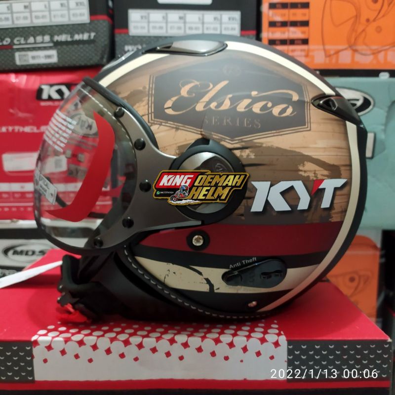 HELM KYT ELSICO #4 BLACK DOFF CREAM HELM RETRO KYT ELSICO MURAH
