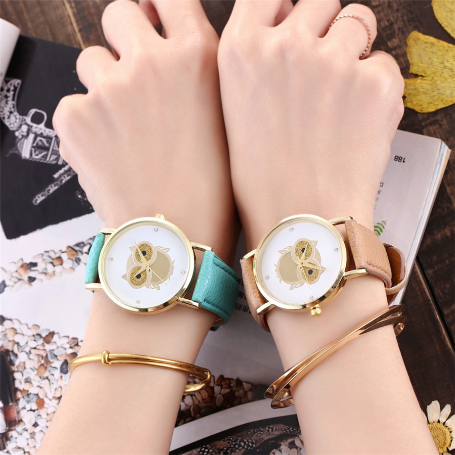 Jam tangan Wanita Quartz Motif Burung Hantu Strap Kulit - Exclusive Mairu OWL - 01