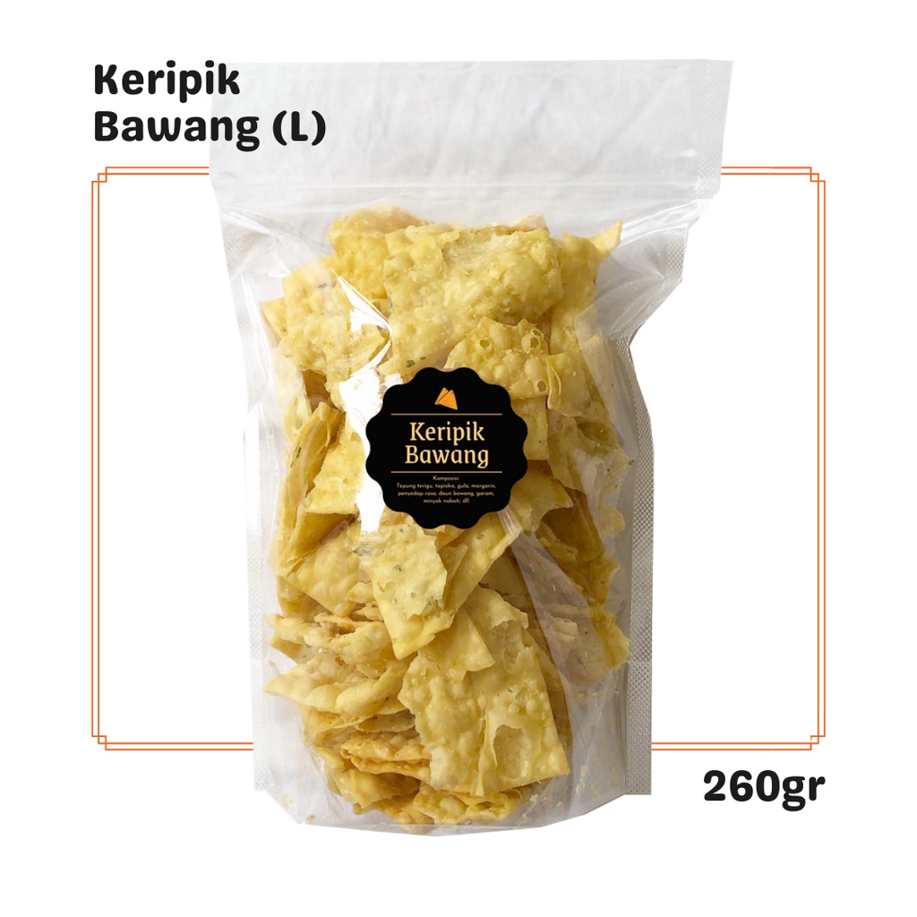 

Keripik Bawang (L) 260gr / Snack Cemilan Asin Gurih / Jajanan Camilan Kripik Pangsit