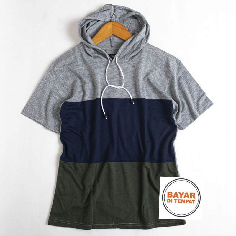 Kaos Hoodie Lengan Pendek Pria / Baju Hoodie Pria / Kaos Bertopi Lengan Pendek / Kaos reglan Terbaru