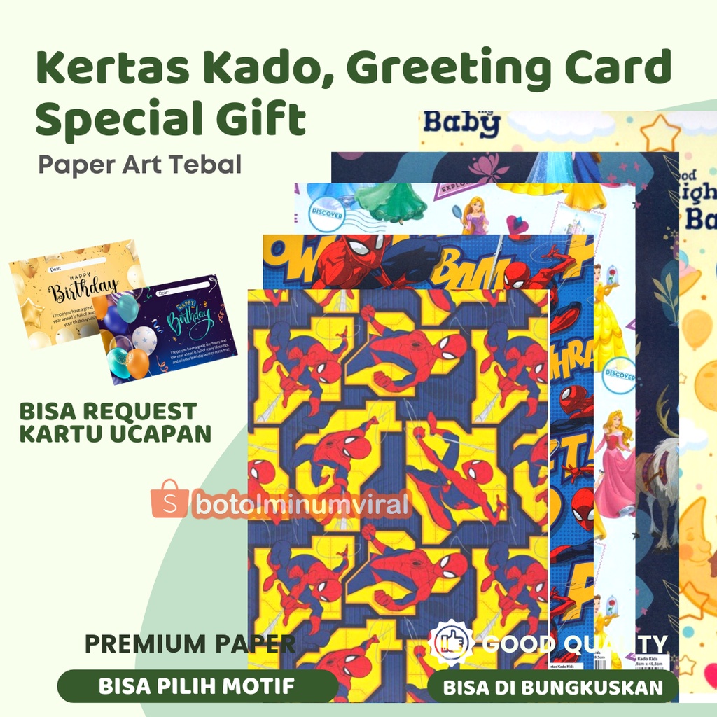 Kertas Kado Paper Art Special Gift Kartu Ucapan Premium Original Motif Lucu Bervariasi Cute Tebal Ori