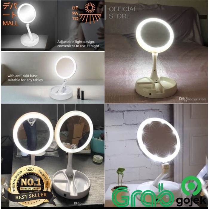 Cermin Rias Vanity Mirror kaca makeup 17,5 cm with 7X Zoom & Lampu LED