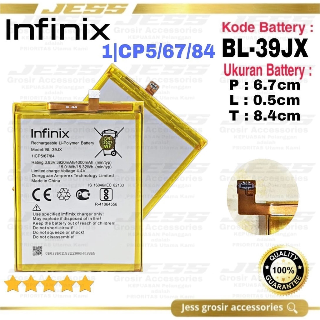 Baterai Original Infinix HOT S3X , X622 &amp; HOT 6X , X623 Kode Battery BL-39JX , BL39JX