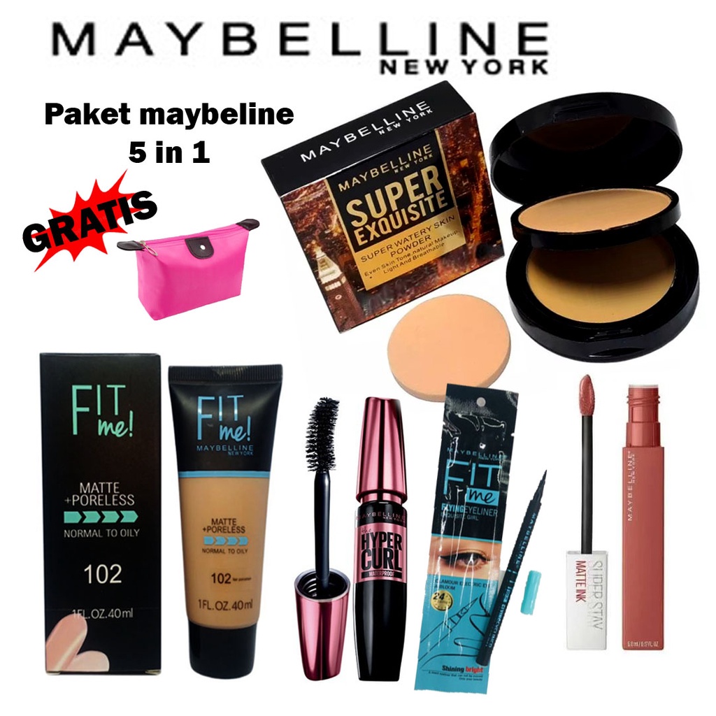 Paket Make Up Maybelline 5 in 1 Gratis Pouch