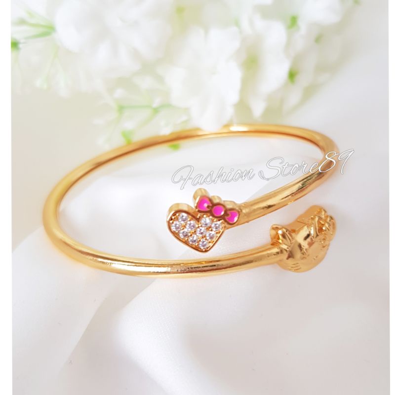 Gelang Bangle Flexibel Kitty Pita Pink perhiasan Xuping Yaxiya Lapis emas 18k bangle free size elastis