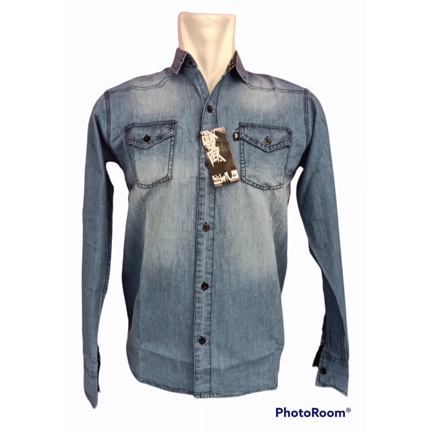 Baju Kemeja Hem Panjang Jeans Denim QUIKSILVER Polos Distro Premium Shirt Pria Remaja Dewasa Santai 