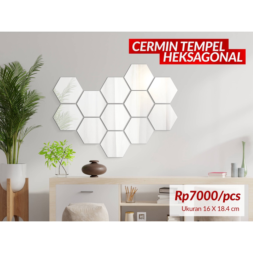Cermin Dinding Tempel Hexagonal Lucu Murah - Kaca Hexagonal - Cermin Aesthetic Dinding