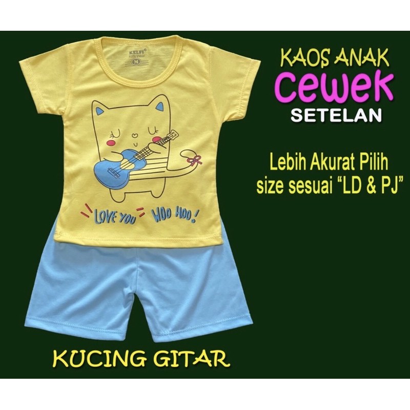 Termurah  Setelan Kelfi Anak Perempuan “Kucing Gitar”