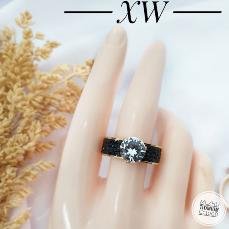 Cincin Titanium Zircon Hitam C11008