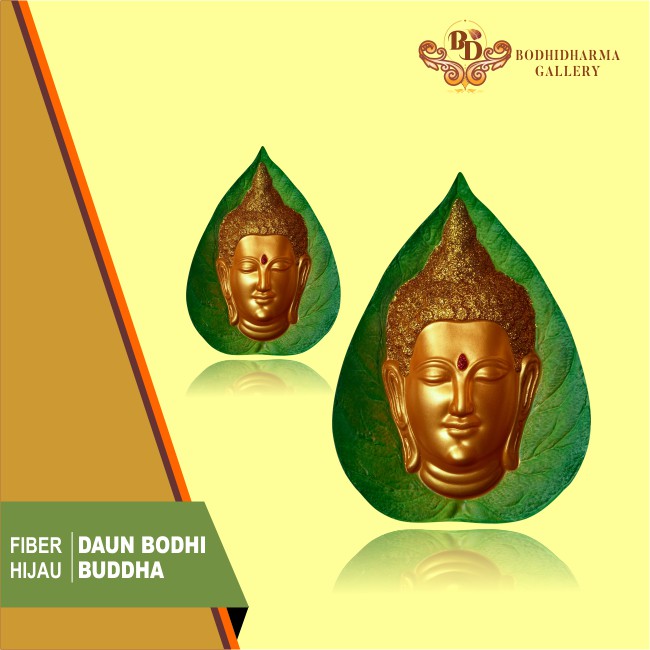 Rupang Patung Arca Daun Bodhi Buddha Hijau Fiber