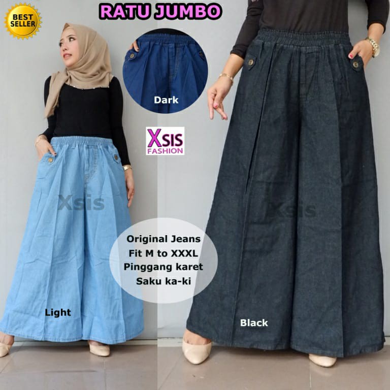 METRO celana kulot ratu jumbo jeans wash