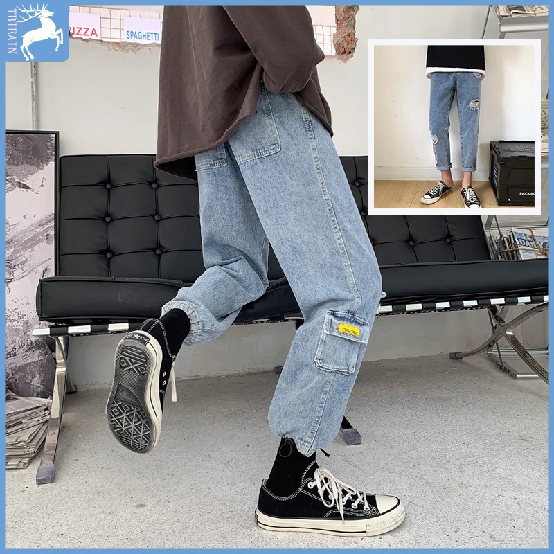 Celana jens pria sobek jeans korean style pria jeans biru ankel pants pria celana sobek celana trend pria celana jeans