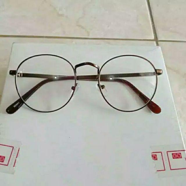 kacamata oval wanita lensa rangka transparant retro vintage metal frame-Bronze
