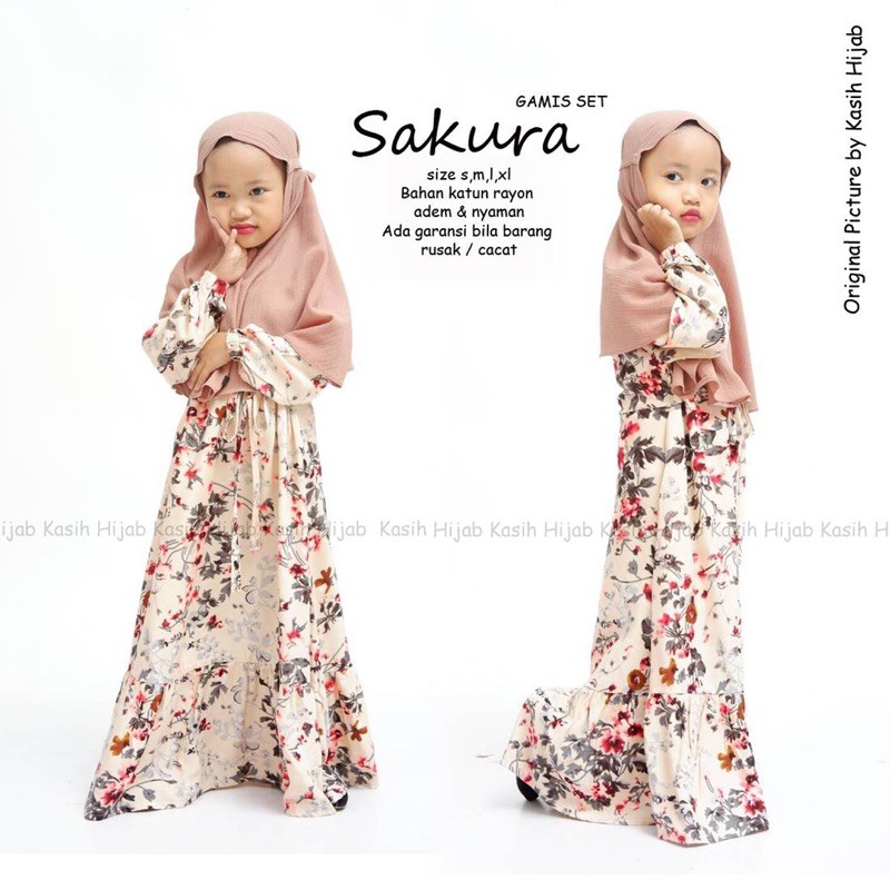 Gamis anak murah/Gamis anak katun rayon/Gamis anak ruffle sakura by kasihhijab(gamis saja)